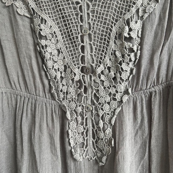 Women's Long Sleeve Lace Boho Blouse Tunic Grey Sz XL Whimsical Fairy Core Flowy - Picture 4 of 7
